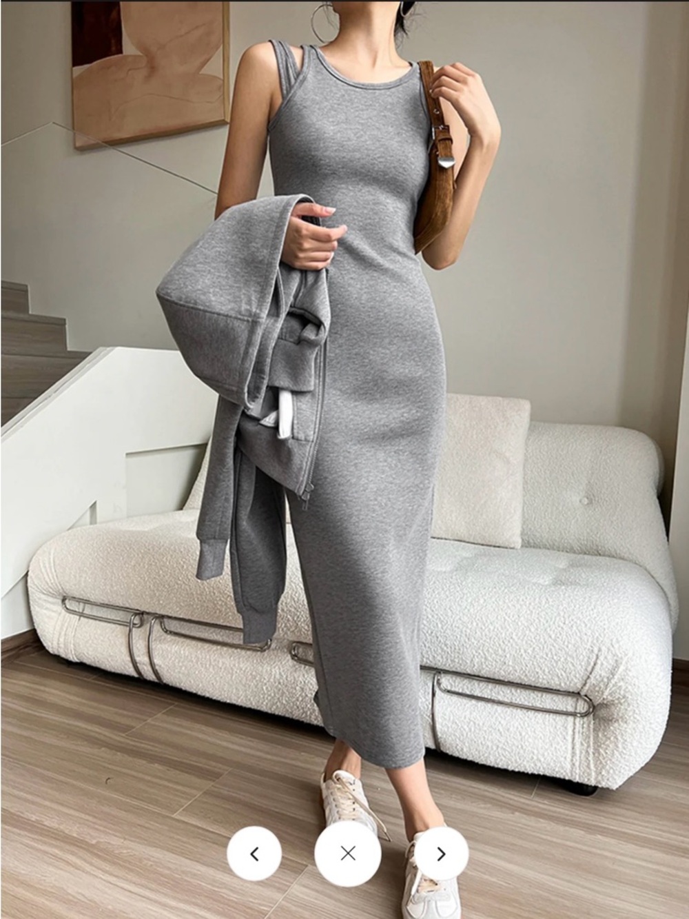 Asymmetrical Crew Neck Split Maxi Dress - Large